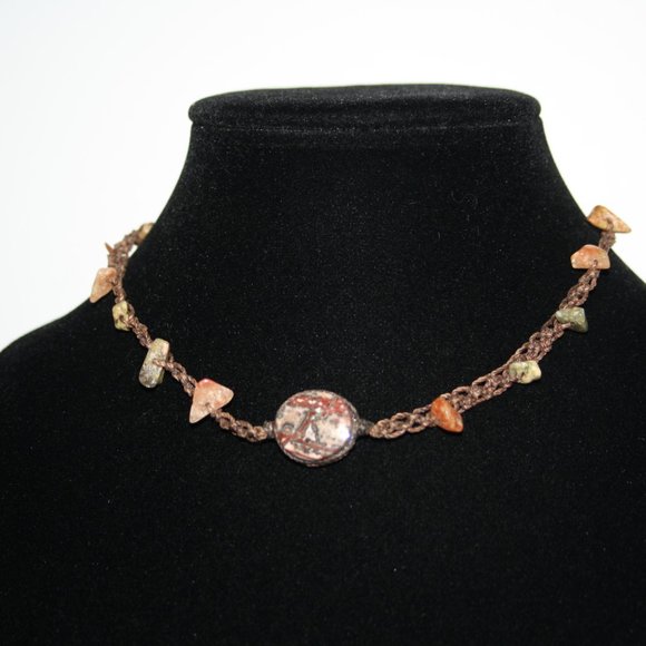 Beautiful brown and natural stone necklace 15"